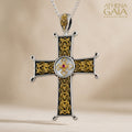 Aretousa Ruby Center Latin Cross (Large) - 18k Gold & Sterling Silver - Orthodox Cross