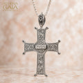 Aretousa Ruby Center Latin Cross (Medium) - 18k Gold & Sterling Silver - Orthodox Cross