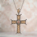 Aretousa Ruby Center Latin Cross (Medium) - 18k Gold & Sterling Silver - Orthodox Cross