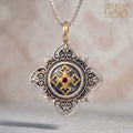 Aretousa Ruby Center Faith Cross (Small) - 18k Gold & Sterling Silver - Cross Pendant