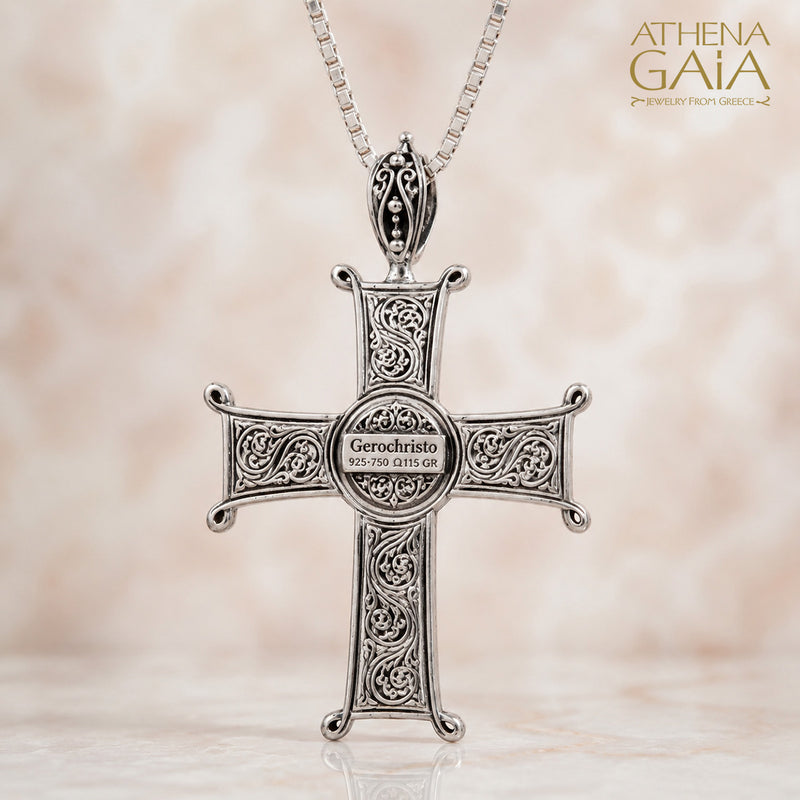 Aretousa Chi Rho Latin Cross (Medium) - 18k Gold & Sterling Silver - Orthodox Cross