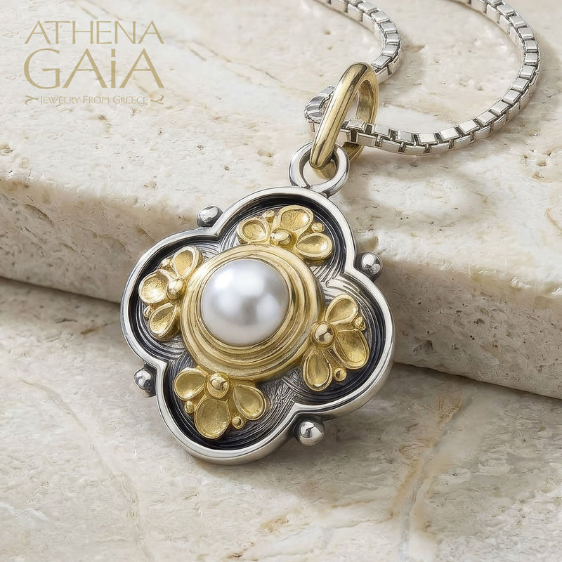 Athenian Flower Charm Pendant - 18k Gold & Sterling Silver Pendant