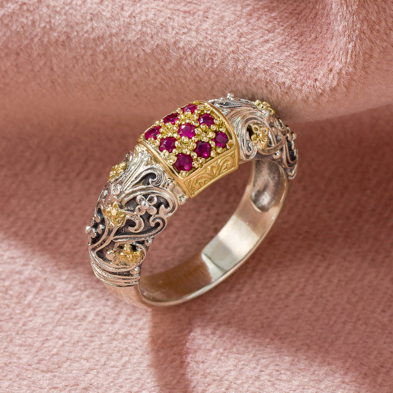 Meadow Breeze Stone Field Band Ring - 18k Gold & Sterling Silver Ring - Stackable Ring