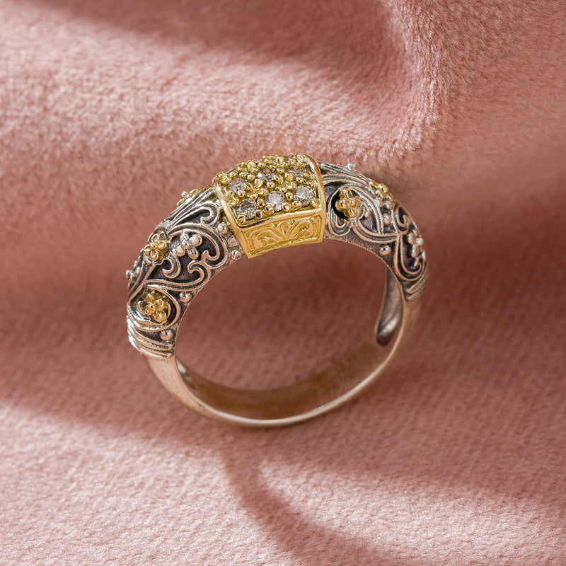 Meadow Breeze Stone Field Band Ring - 18k Gold & Sterling Silver Ring - Stackable Ring