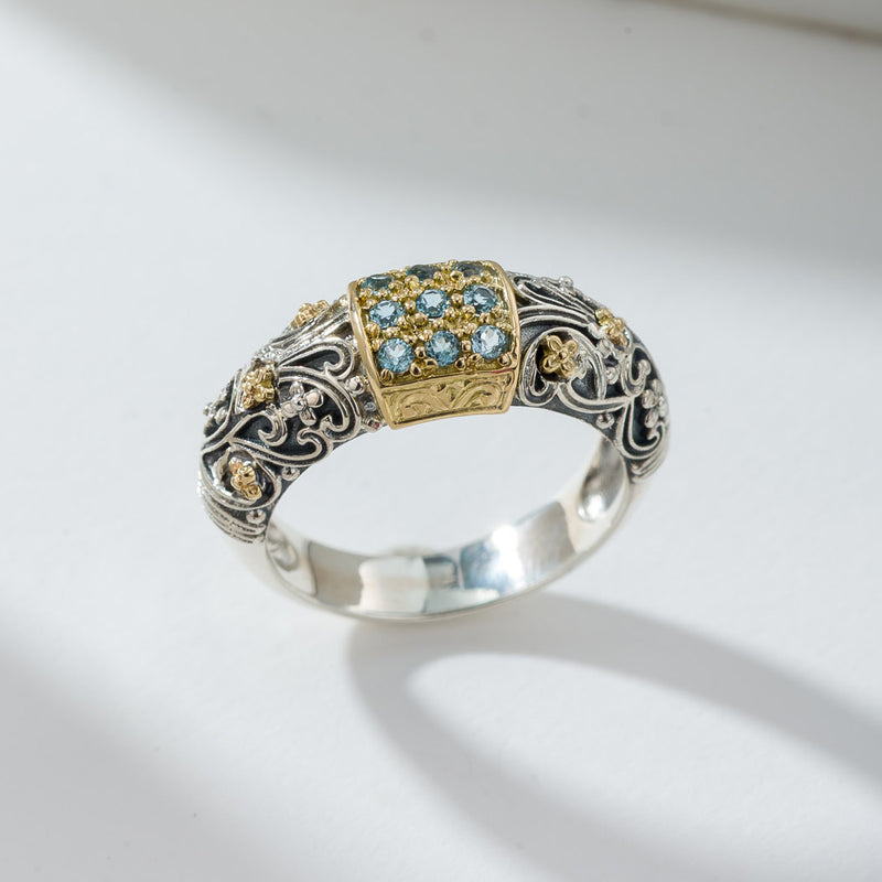 Meadow Breeze Stone Field Band Ring - 18k Gold & Sterling Silver Ring - Stackable Ring