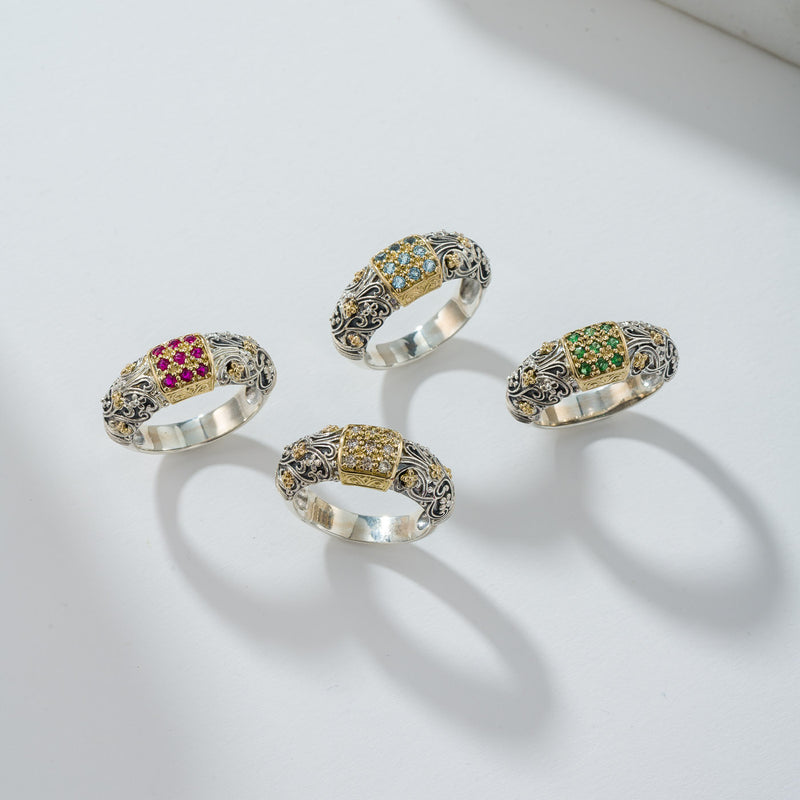 Meadow Breeze Stone Field Band Ring - 18k Gold & Sterling Silver Ring - Stackable Ring