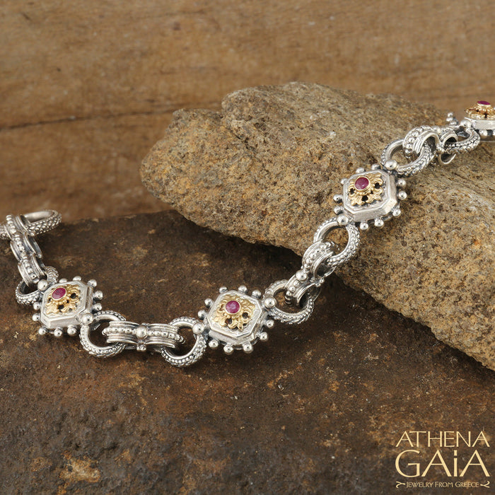 Octagon Fleur Ruby Empty Charm Bracelet (In-Stock)