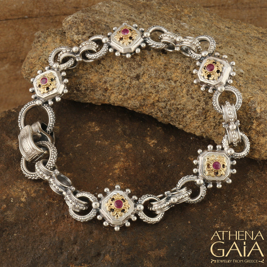 Octagon Fleur Ruby Empty Charm Bracelet (In-Stock)