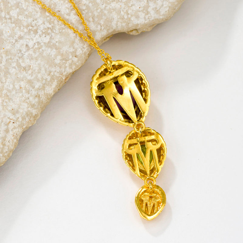 Cosmos Double Stone Tortoise Drop Pendant Necklace - 18k Gold Necklace