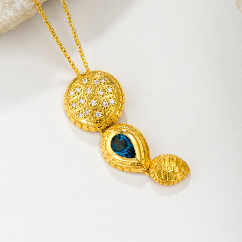 Cosmos Stars and Sea Tortoise Pendant Necklace - 18k Gold Necklace