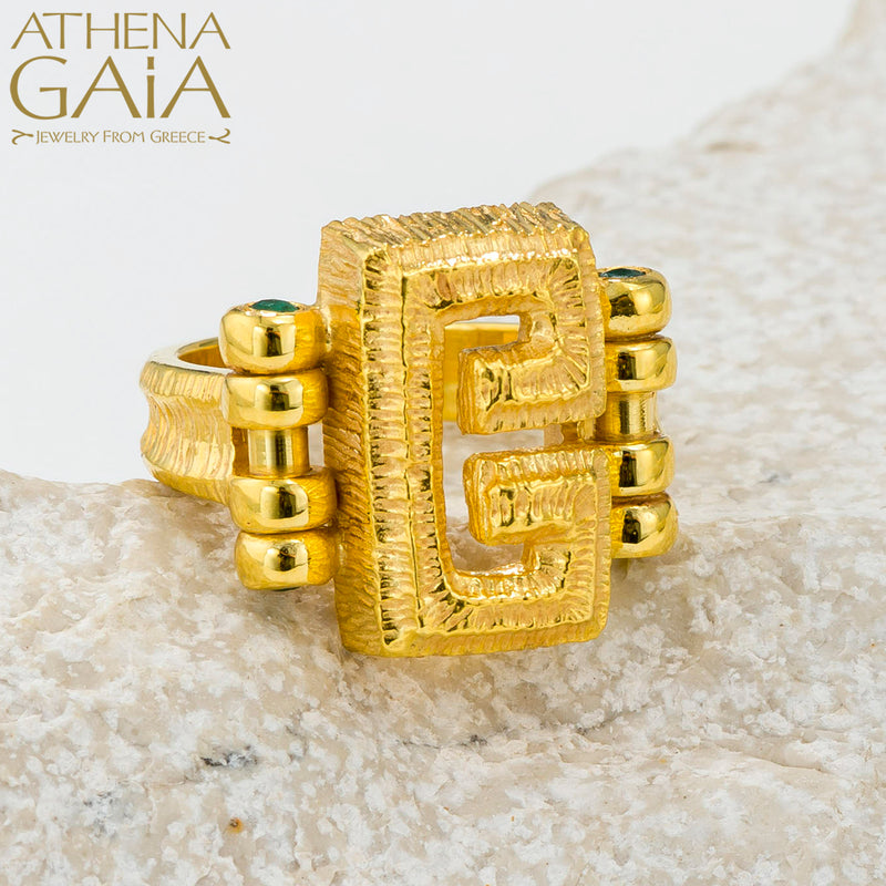 Stone Hinge Meander Ring - 18k Gold Ring - Cocktail Ring