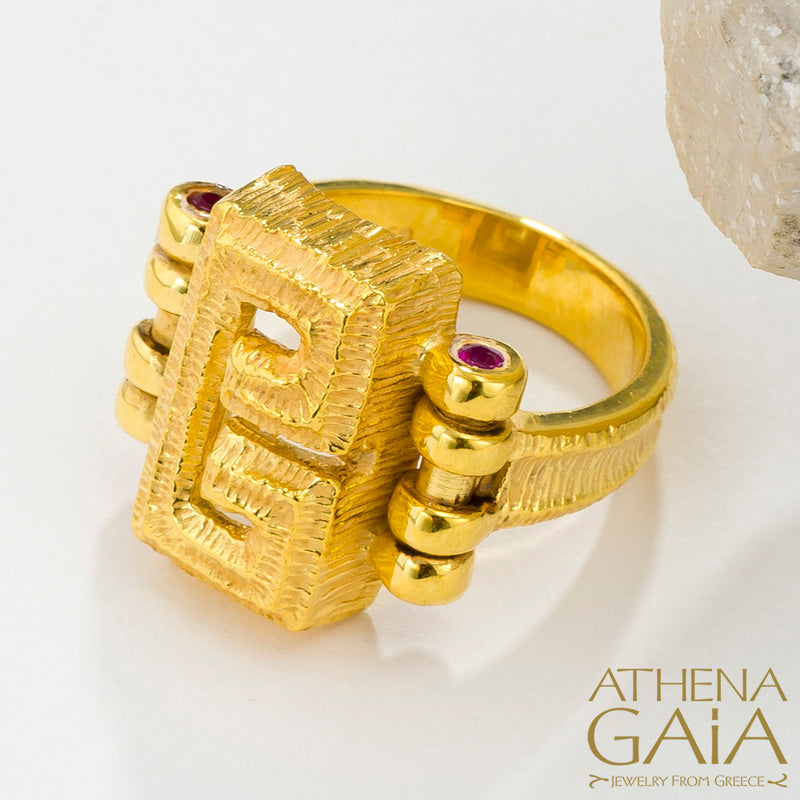 Stone Hinge Meander Ring - 18k Gold Ring - Cocktail Ring