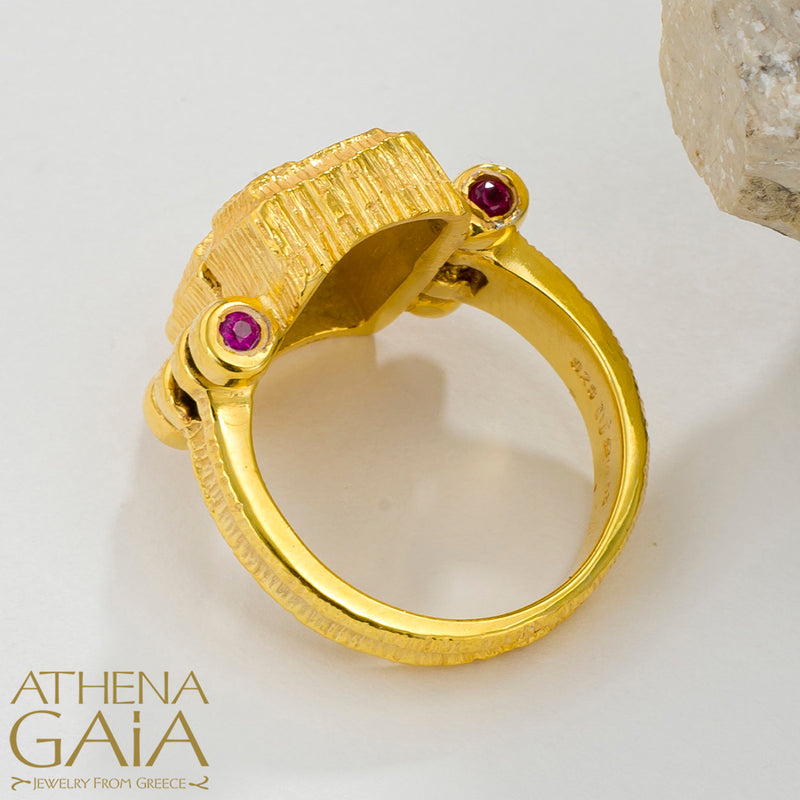 Stone Hinge Meander Ring - 18k Gold Ring - Cocktail Ring