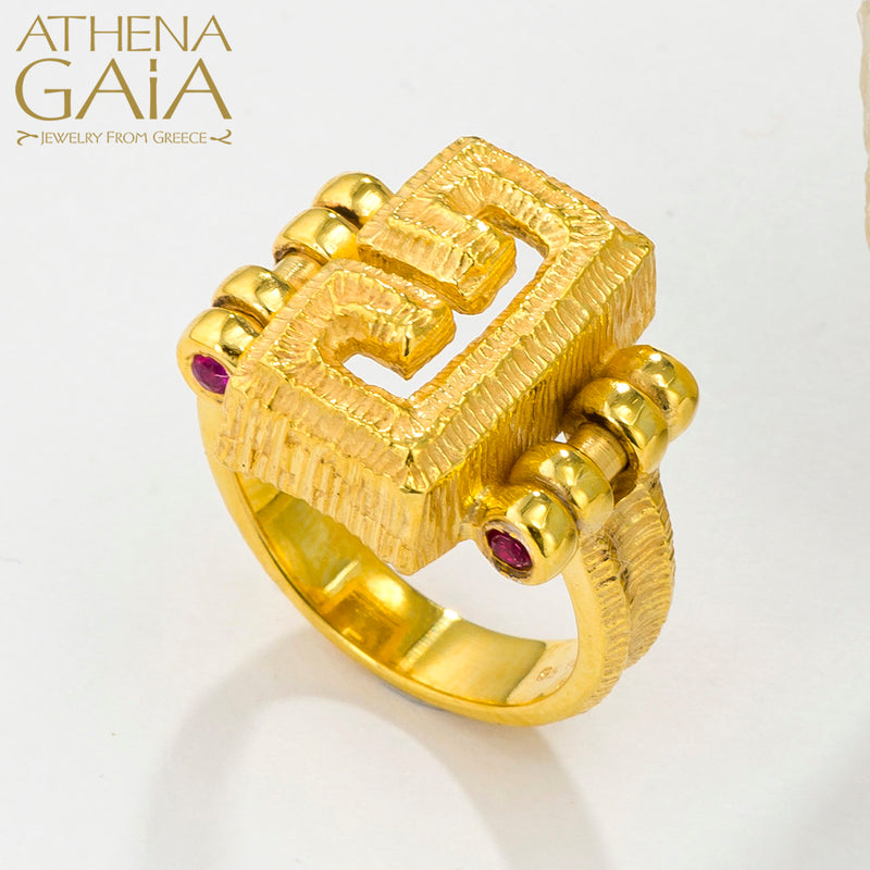 Stone Hinge Meander Ring - 18k Gold Ring - Cocktail Ring