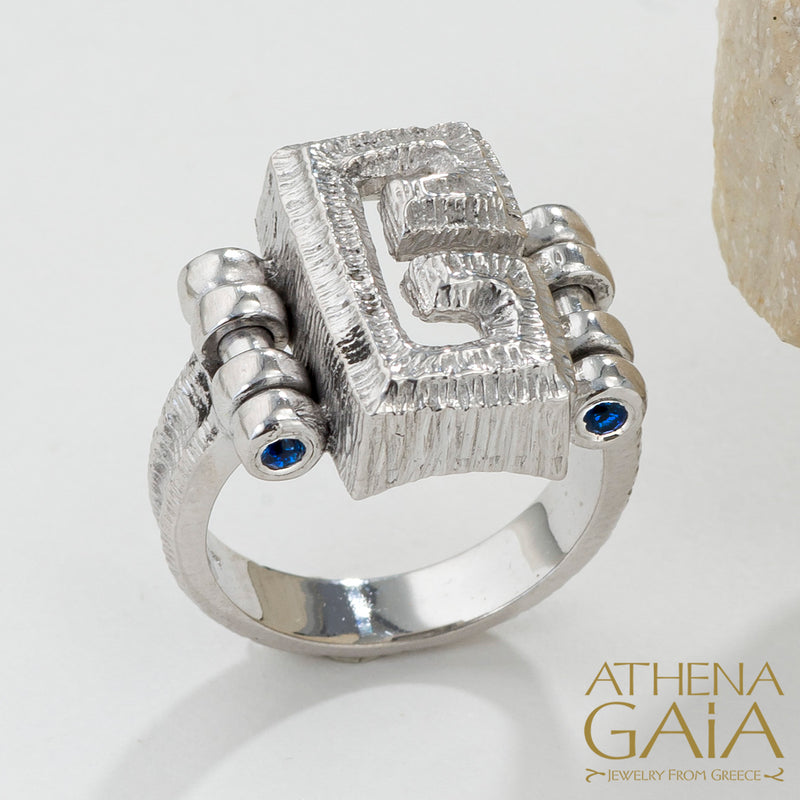 Stone Hinge Meander Ring - 18k Gold Ring - Cocktail Ring