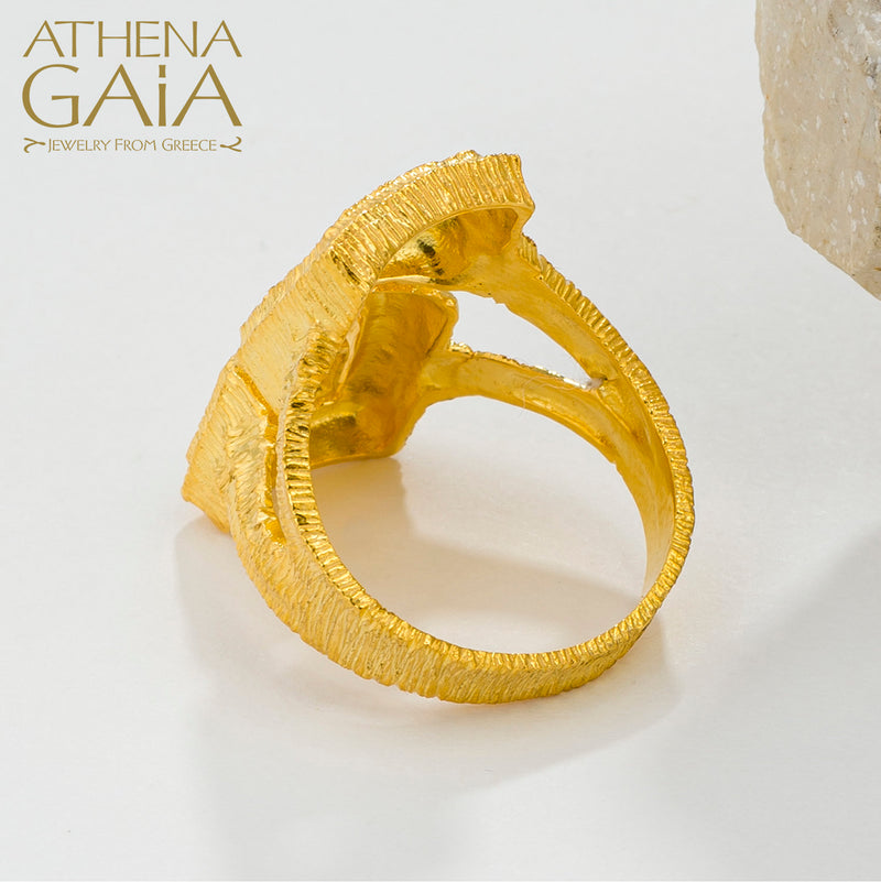 Meander Long Ring - 18k Gold Ring - Cocktail Ring