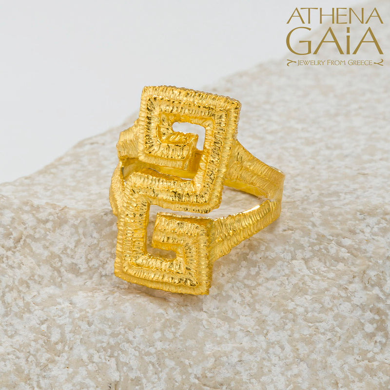 Meander Long Ring - 18k Gold Ring - Cocktail Ring