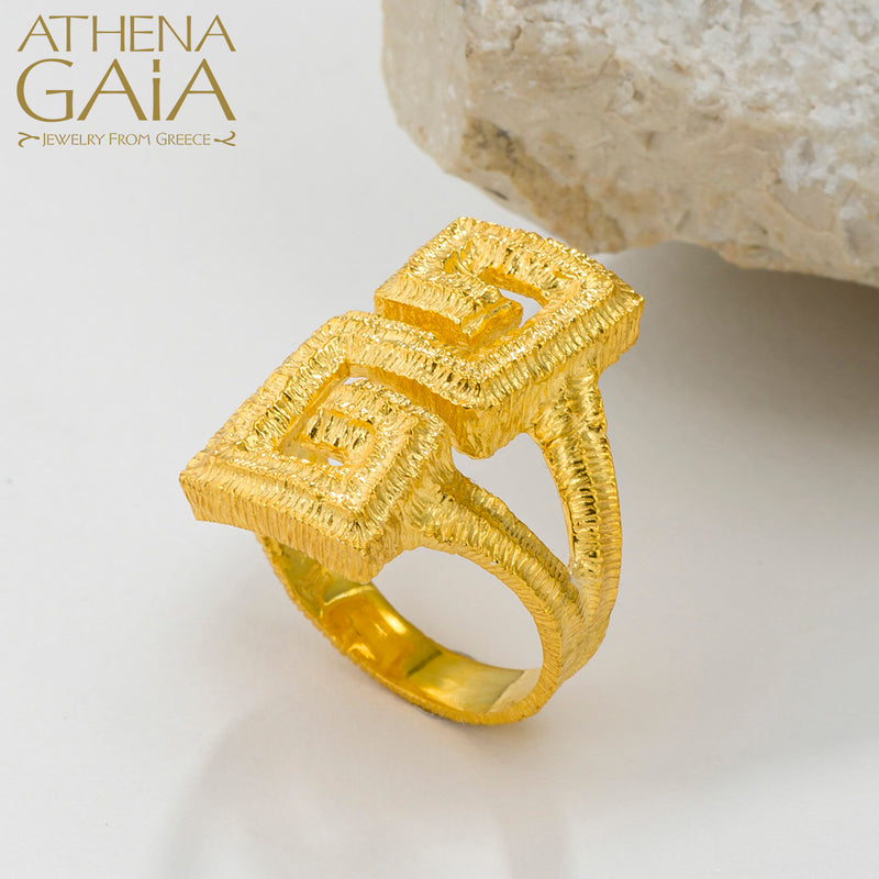 Meander Long Ring - 18k Gold Ring - Cocktail Ring