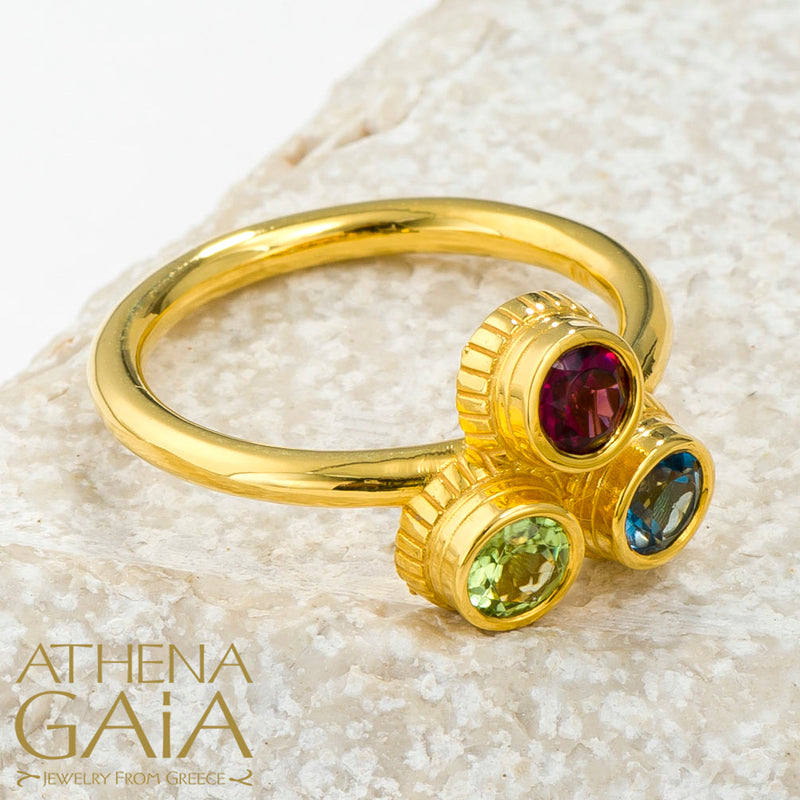 Cosmos Triple Stone Ring - 18k Gold Ring - Cocktail Ring