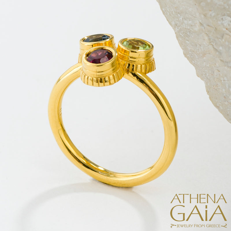 Cosmos Triple Stone Ring - 18k Gold Ring - Cocktail Ring
