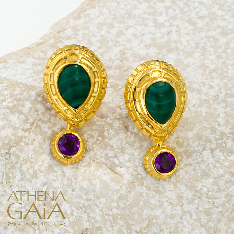 Cosmos Large Stone Drop Earrings - 18k Gold Earrings - Post Earrings