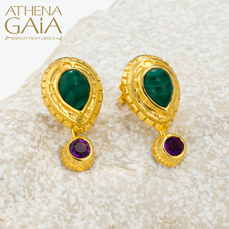 Cosmos Large Stone Drop Earrings - 18k Gold Earrings - Post Earrings