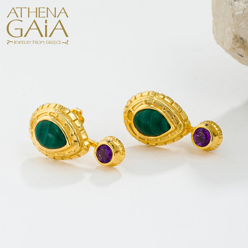 Cosmos Large Stone Drop Earrings - 18k Gold Earrings - Post Earrings