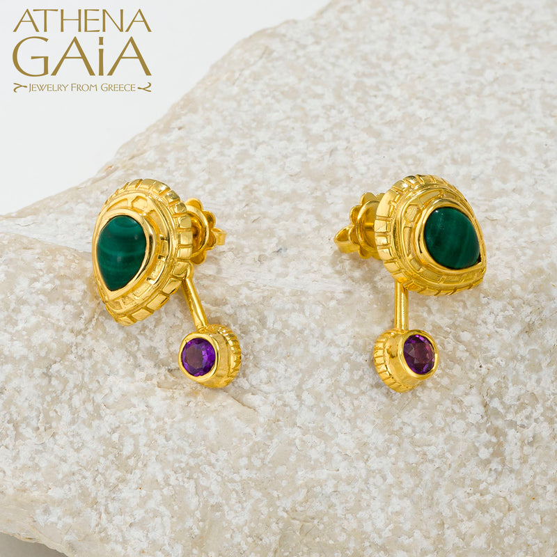 Cosmos Large Stone Drop Earrings - 18k Gold Earrings - Post Earrings