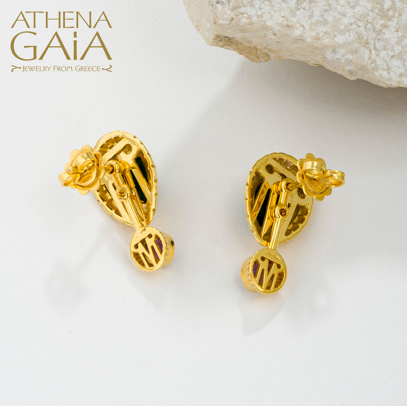 Cosmos Large Stone Drop Earrings - 18k Gold Earrings - Post Earrings