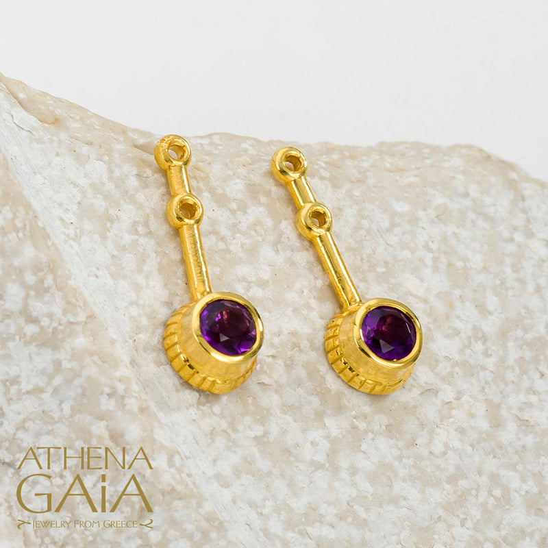 Cosmos Large Stone Drop Earrings - 18k Gold Earrings - Post Earrings
