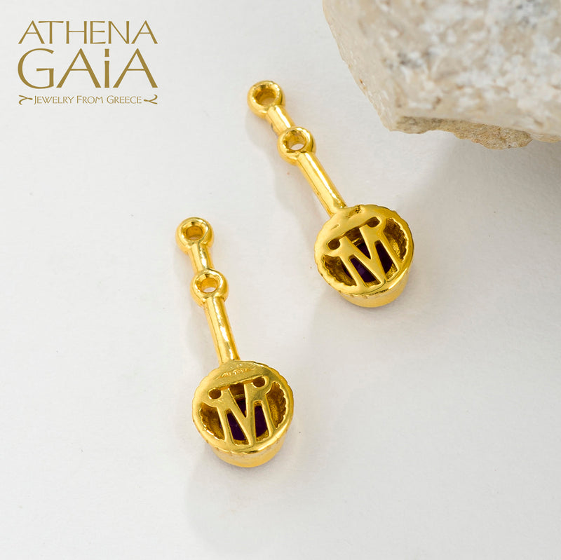 Cosmos Large Stone Drop Earrings - 18k Gold Earrings - Post Earrings