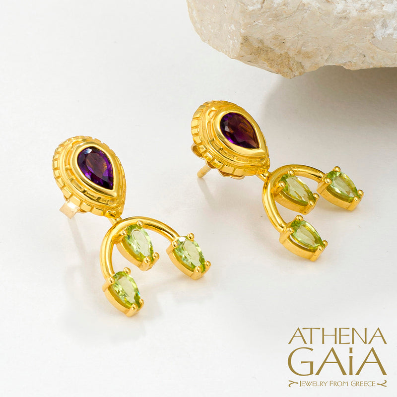 Cosmos Stone Arc Earrings - 18k Gold Earrings - Post Earrings