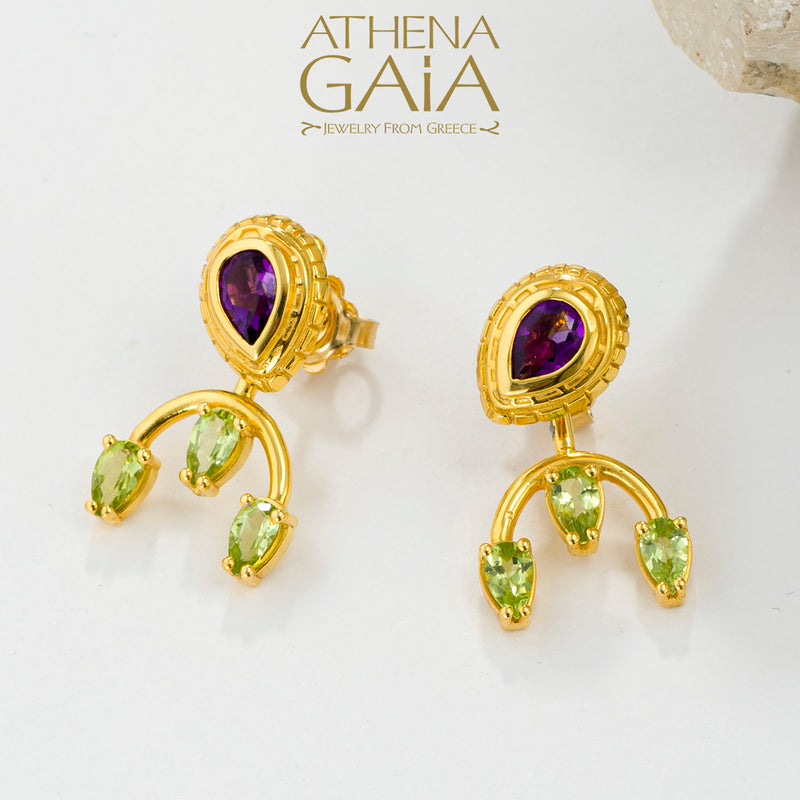 Cosmos Stone Arc Earrings - 18k Gold Earrings - Post Earrings