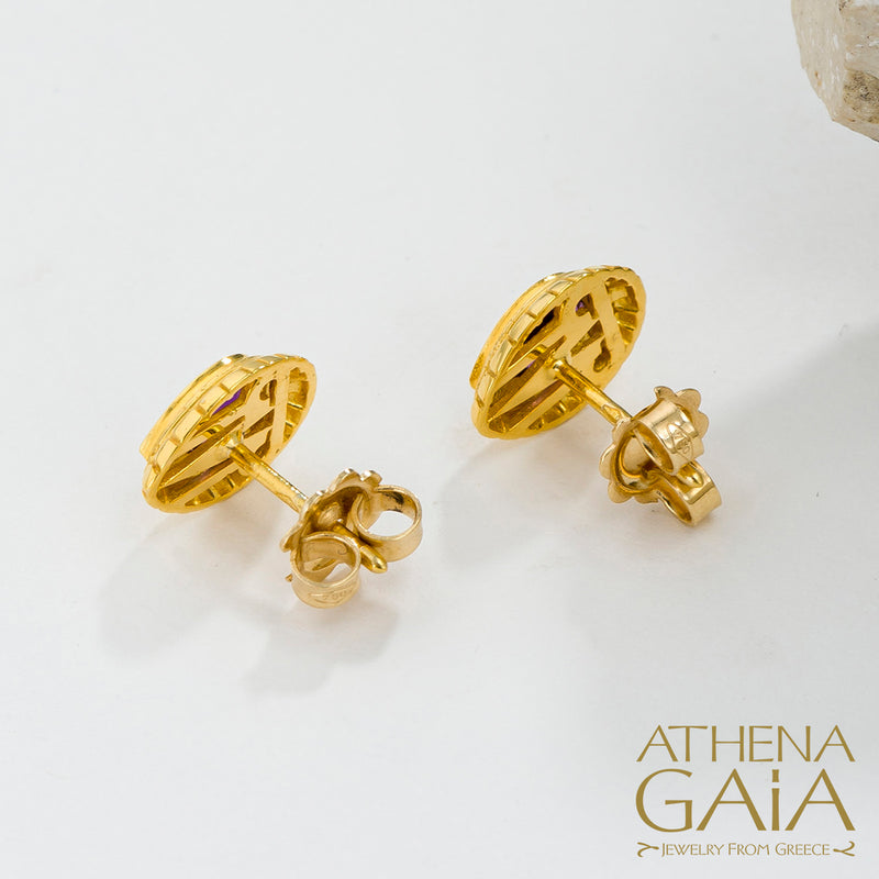 Cosmos Stone Arc Earrings - 18k Gold Earrings - Post Earrings