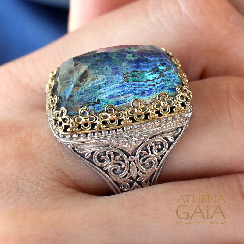 Pop Rocks Orthogonio Crown Ring - 18k Gold & Sterling Silver - Cocktail Ring - Large Stone Ring