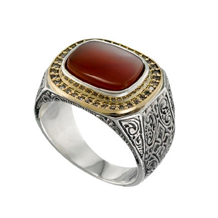 Cabochon with Diamonds Ring - 18k Gold & Sterling Silver Men's Ring - Club Ring