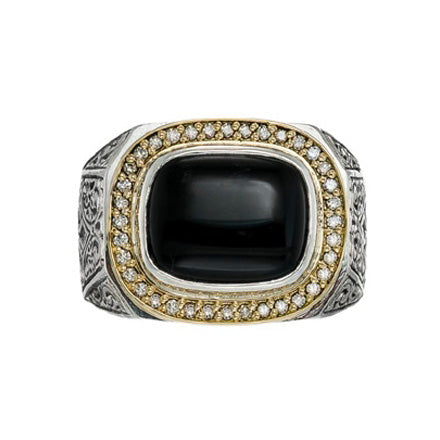 Cabochon with Diamonds Ring - 18k Gold & Sterling Silver Men's Ring - Club Ring
