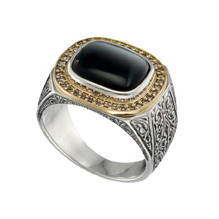 Cabochon with Diamonds Ring - 18k Gold & Sterling Silver Men's Ring - Club Ring
