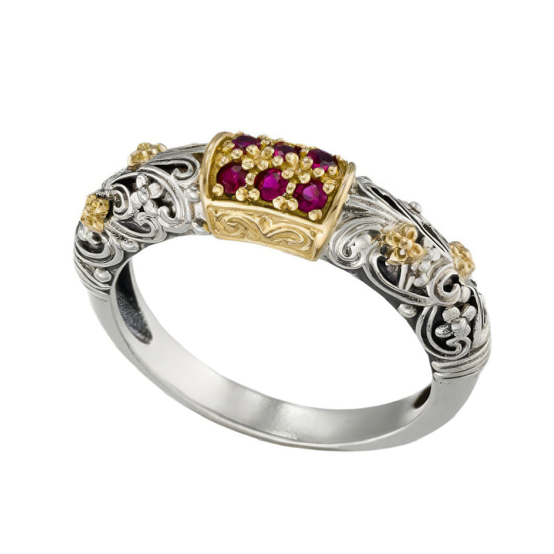 Meadow Breeze Six Stone Field Band Ring - 18k Gold & Sterling Silver - Stackable Ring