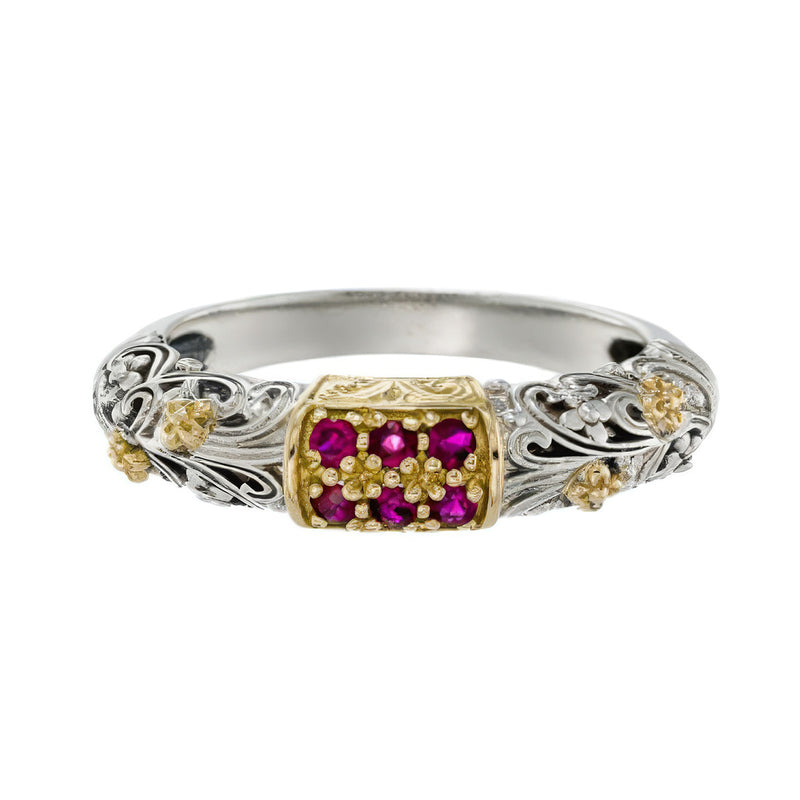 Meadow Breeze Six Stone Field Band Ring - 18k Gold & Sterling Silver - Stackable Ring