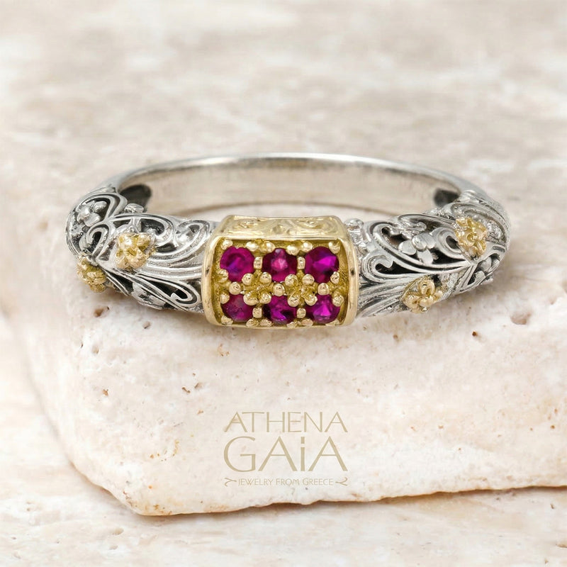 Meadow Breeze Six Stone Field Band Ring - 18k Gold & Sterling Silver - Stackable Ring