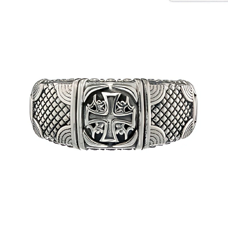 Alexander Cross Woven Crest Ring - Sterling Silver - Cigar Band Ring