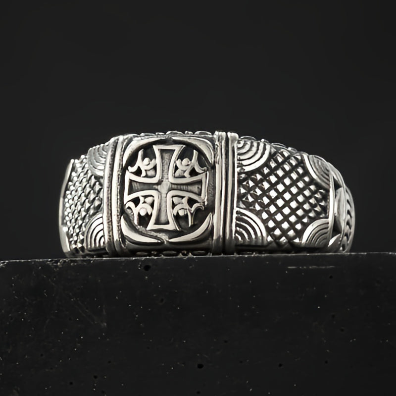 Alexander Cross Woven Crest Ring - Sterling Silver - Cigar Band Ring