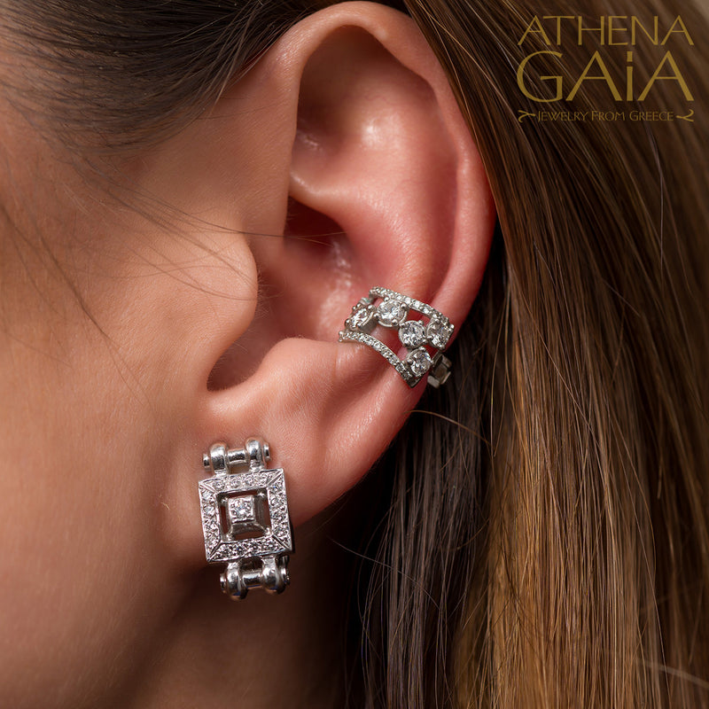 Double-Bar Symmetry Earrings (Large) - 18k Gold Earrings - Omega Clip Earrings