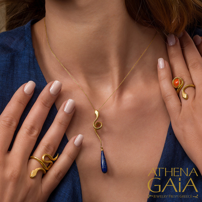 Mythology Snakes Pendant Necklace - 18k Gold Necklace