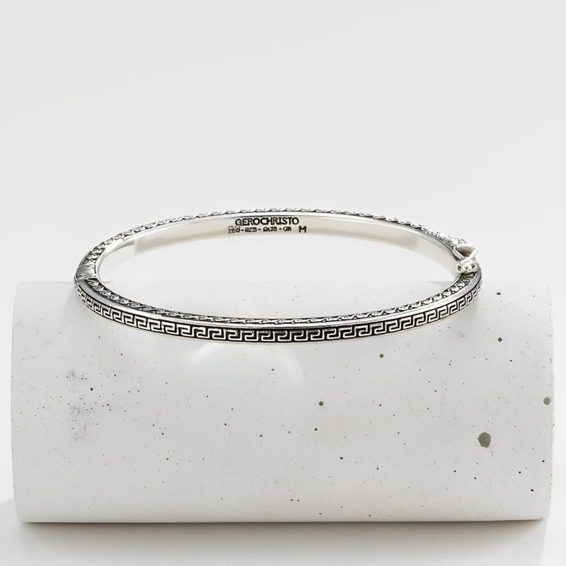 Greek Key Argonaut Bracelet - Sterling Silver Bracelet - Hinged Bangle Bracelet