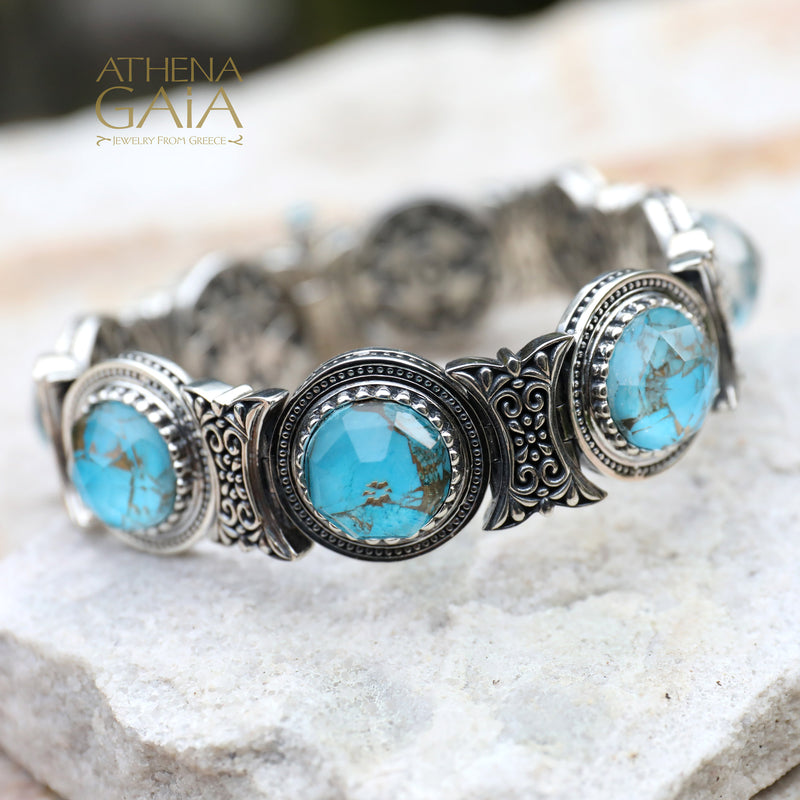 Circular Stone Bracelet - Sterling Silver - Link Bracelet