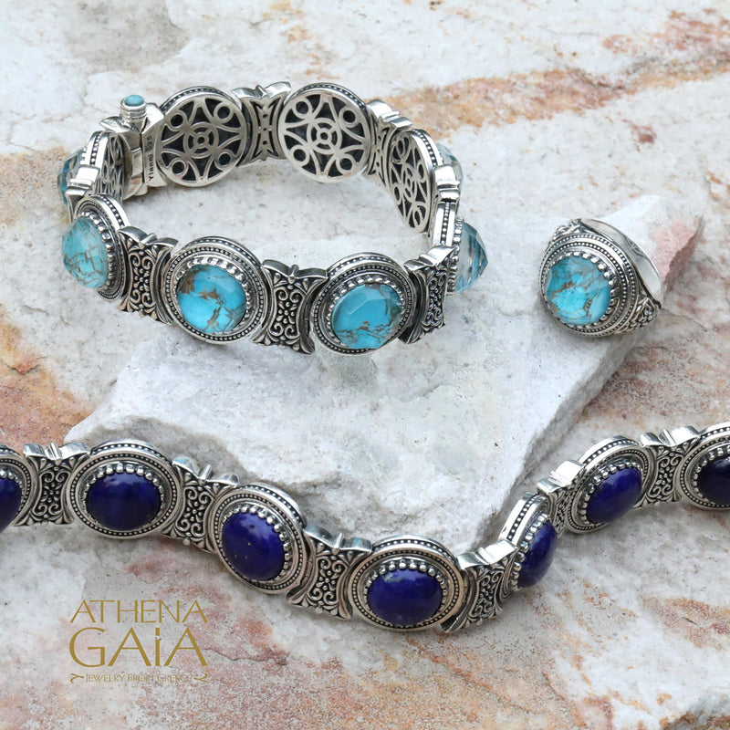 Circular Stone Bracelet - Sterling Silver - Link Bracelet