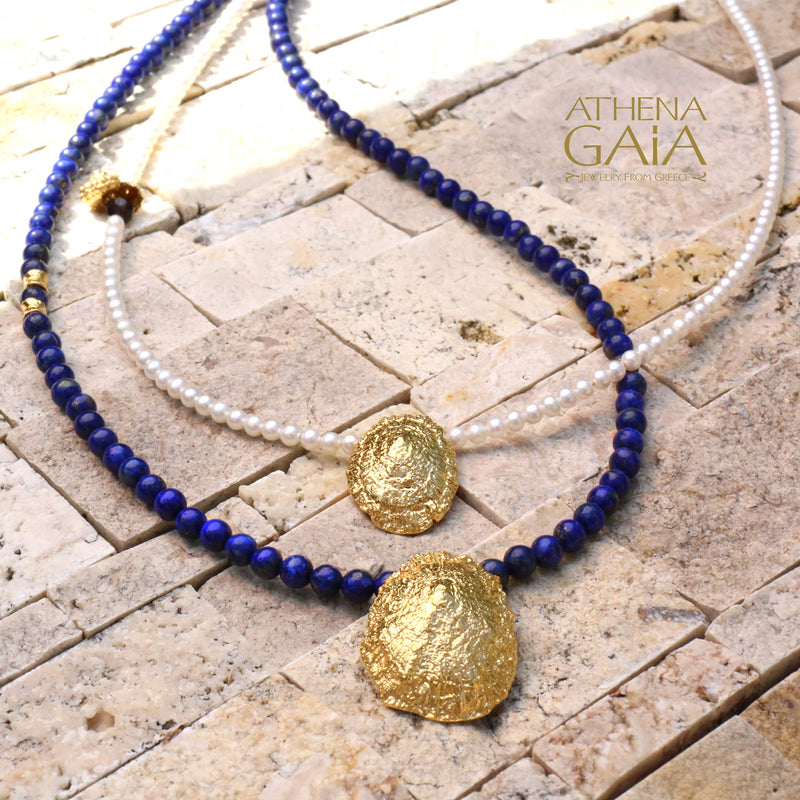 Seashell and Pearl Necklace - Gold Plated Sterling Silver Necklace