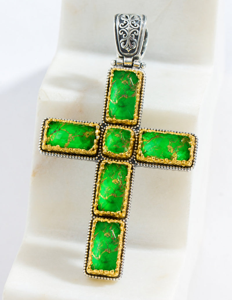 Dione Long Doublet Cross - Sterling Silver & Gold Plating - Latin Cross